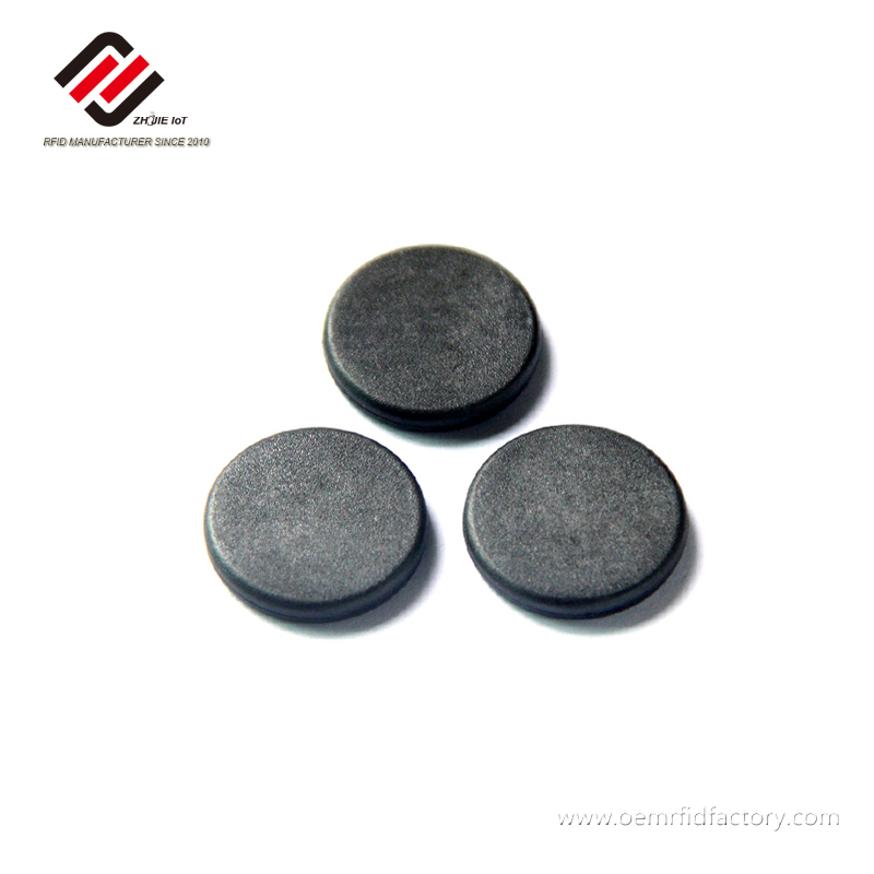 Etiqueta RFID FDX-B de 20 mm redonda em PPS, preta, com chip EM4305 de 134,2 kHz